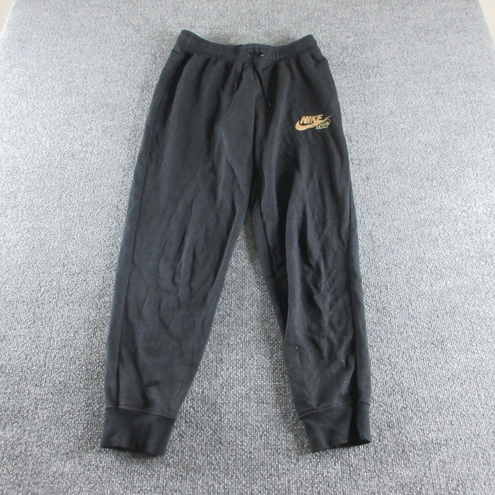 Nike Jogger Pants Womens M Black Fleece Elastic Waist Cuffed Swoosh Logo